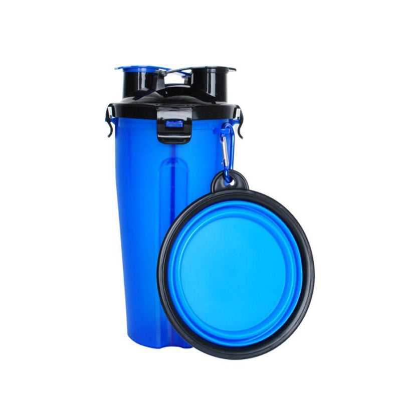 2-in-1 water- en voedselfles voor huisdieren met opvouwbare kom