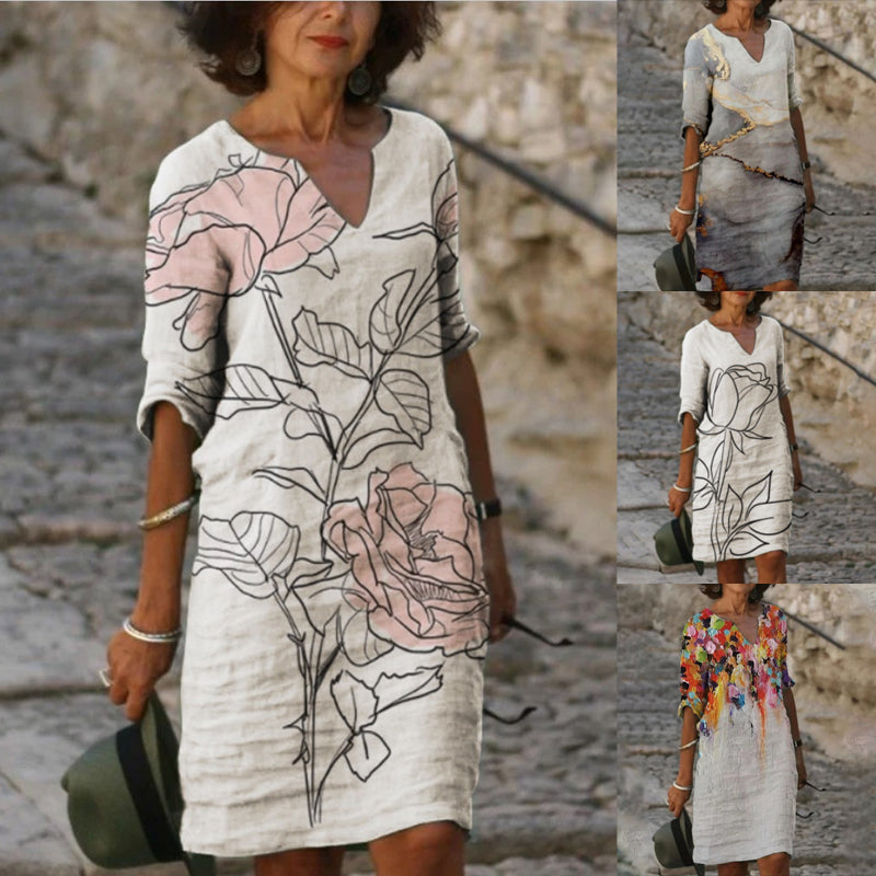 Halflange rok met V-hals en print