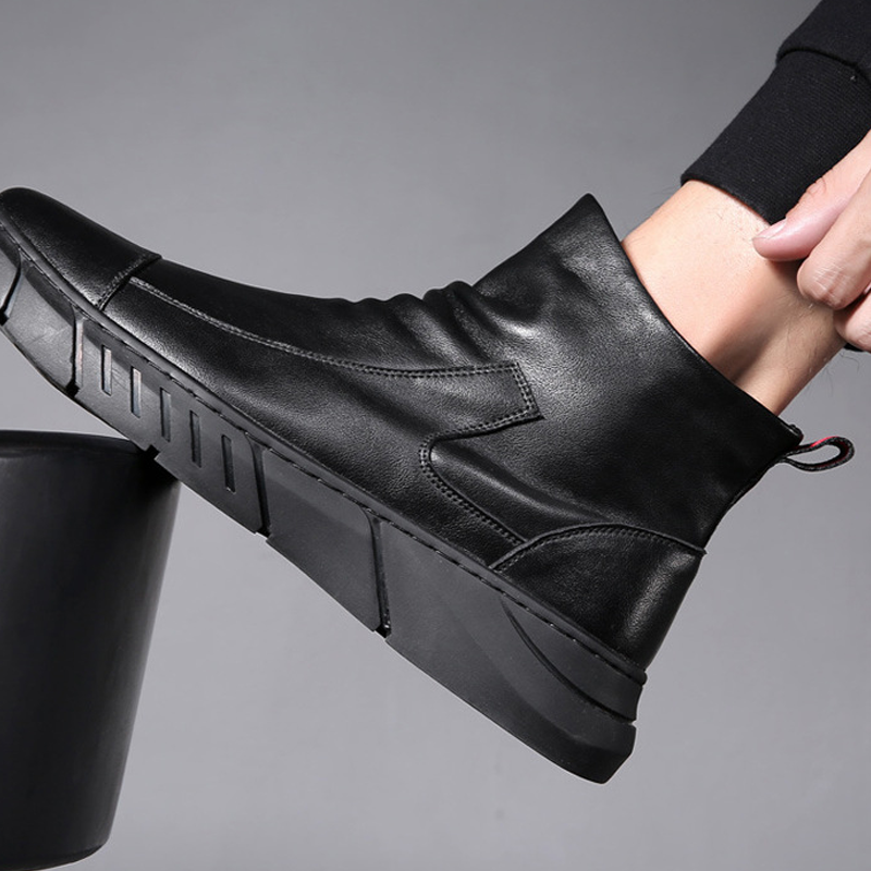 Zwarte Leren Herenlaarzen in Britse Stijl