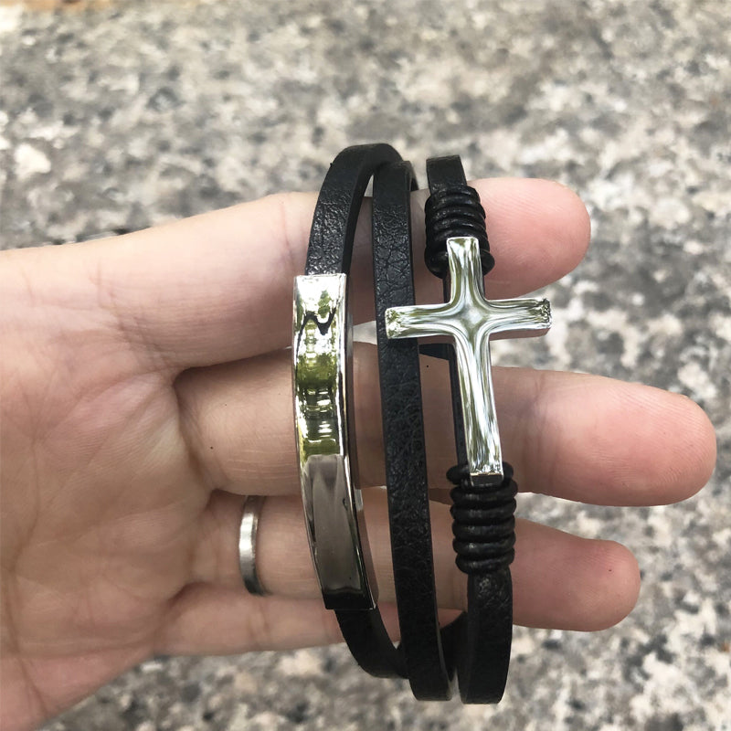 Cross gevlochten meerlagige lederen armband