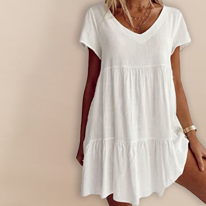 Casual jurk met korte mouwen met V-hals