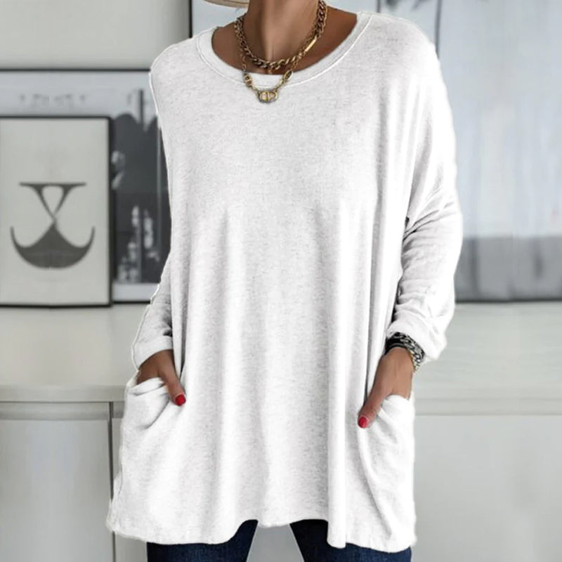 Effen kleur ronde hals top met lange mouwen