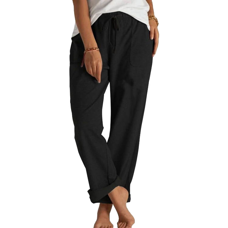 Losse gebreide broek met trekkoord en zakken