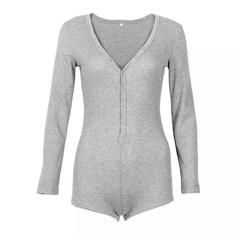 Sexy bodycon bodysuit met V-hals en drukknopen