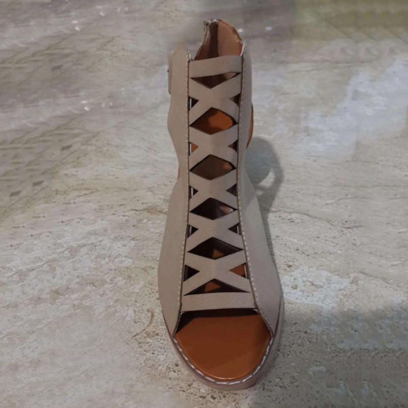 Hoge Romeinse sandalen met dikke hak en peeptoe