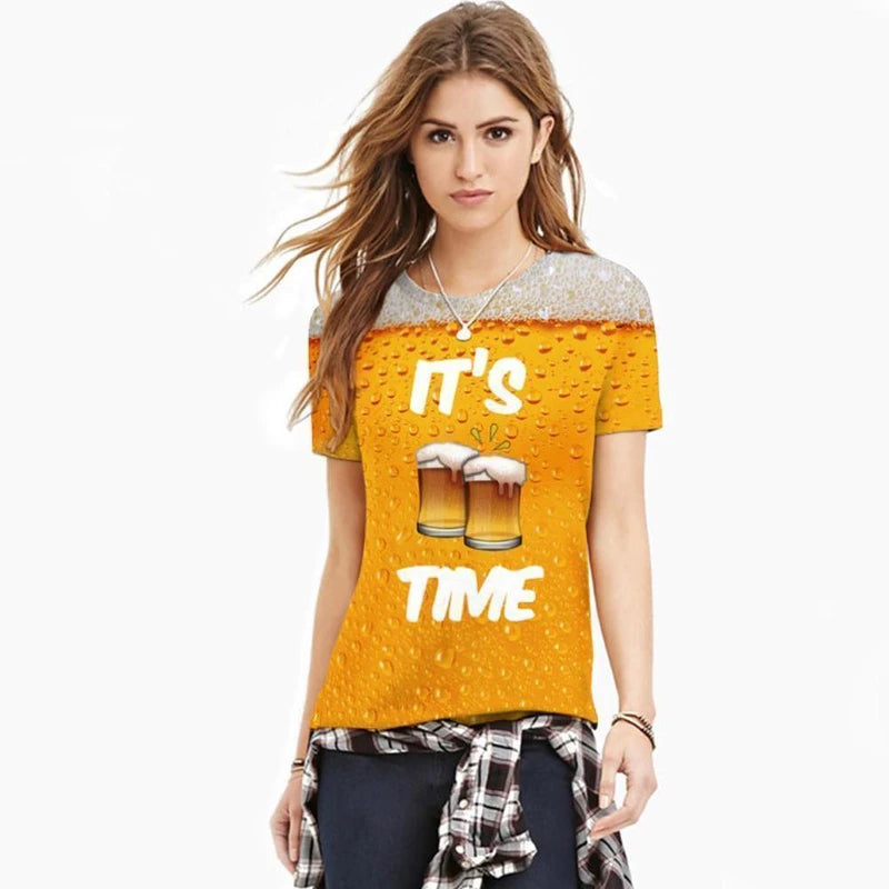 Mode 3D Print Beer Bubble T-shirt met korte mouwen