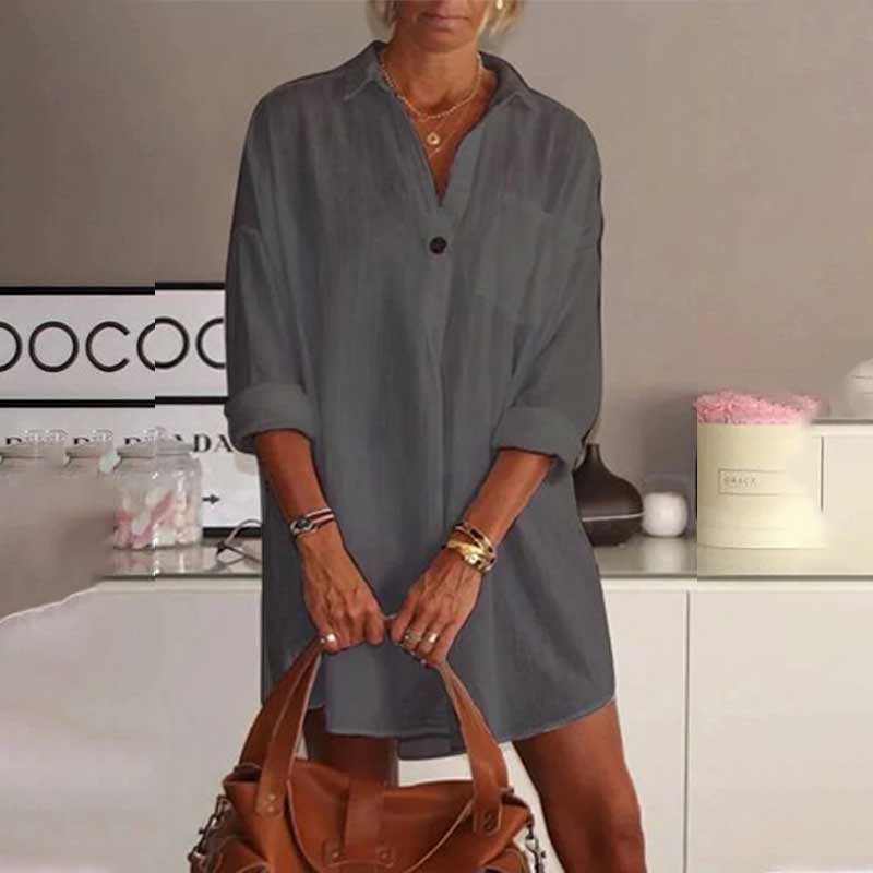 Effen kleur blouse met lange mouwen en kraag