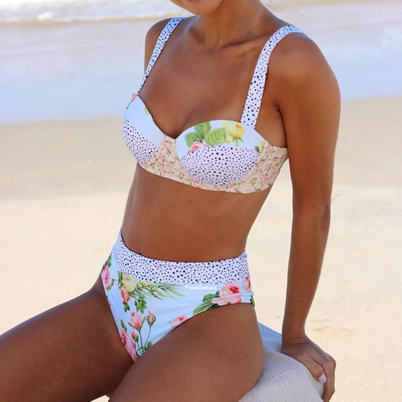 Vrouw Modieuze Bloemen Plant Afdrukken Sexy Bikini