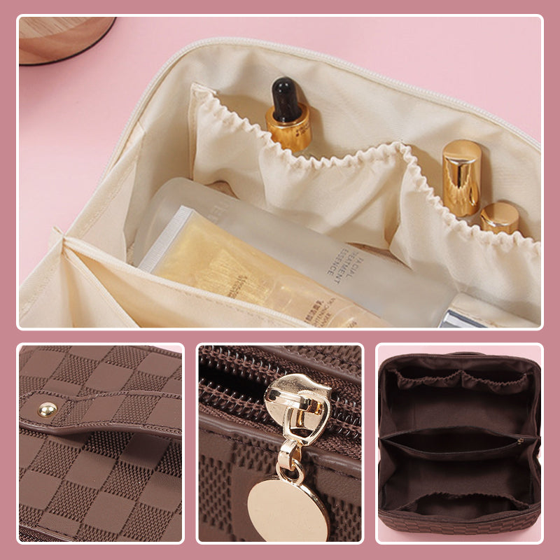 Vintage geruite make-up tas
