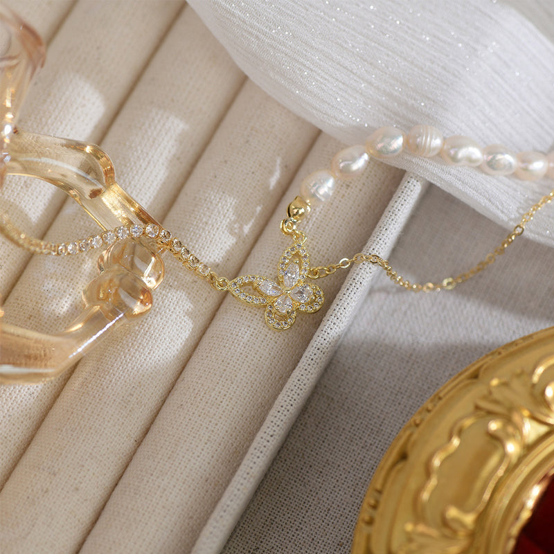Parel vlinder paneel ketting