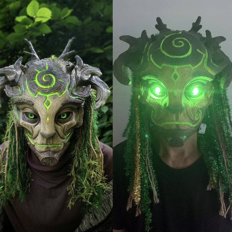 Forest Spirit Mask Halloween-Masker Met Groene Lichtogen