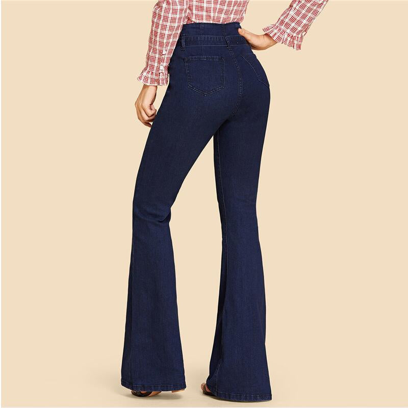 Dames Hoge Taille Wijde Benen Denim Jeans