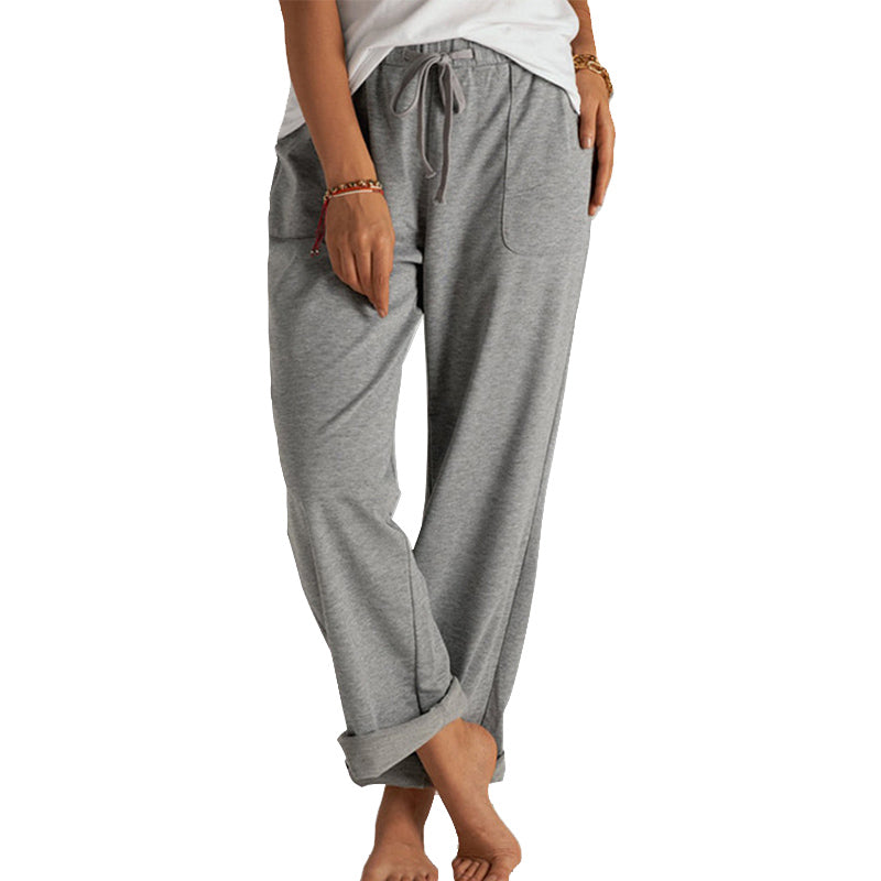 Losse gebreide broek met trekkoord en zakken