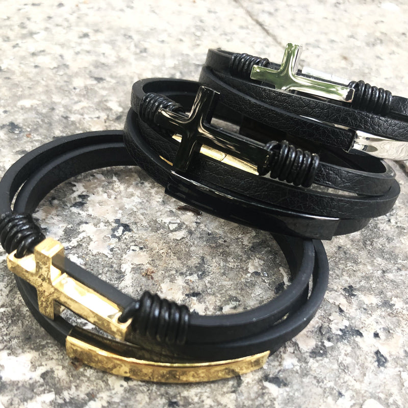 Cross gevlochten meerlagige lederen armband