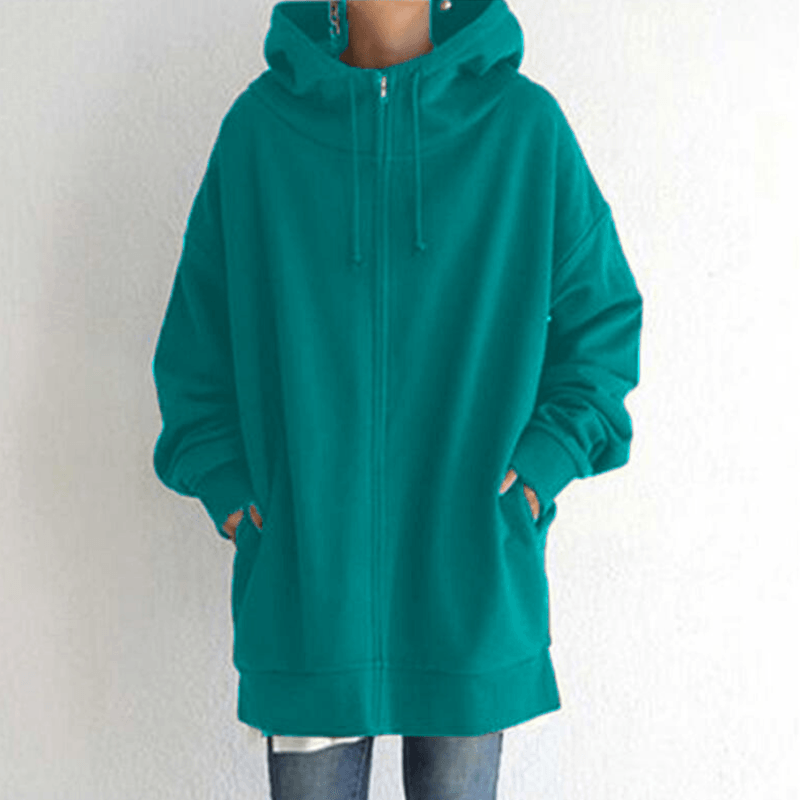 Lange hoodie van fleece met rits en capuchon