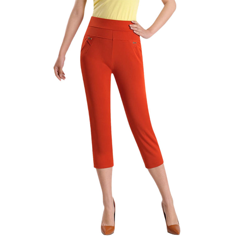 Casual damesbroek met zeven punten en hoge taille