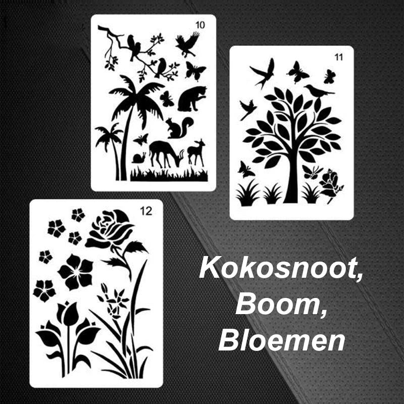 Sjablonen voor snel tekenen van stencilkunst (12 vellen / set)