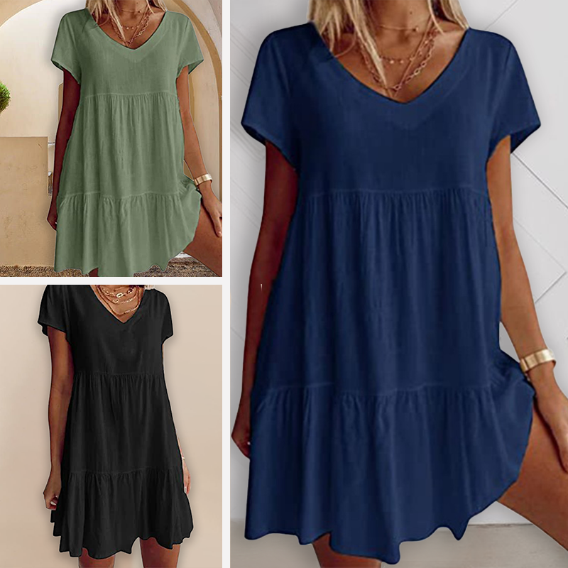 Casual jurk met korte mouwen met V-hals