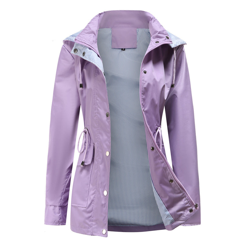 Waterdichte halflange trenchcoat met trekkoord in de taille