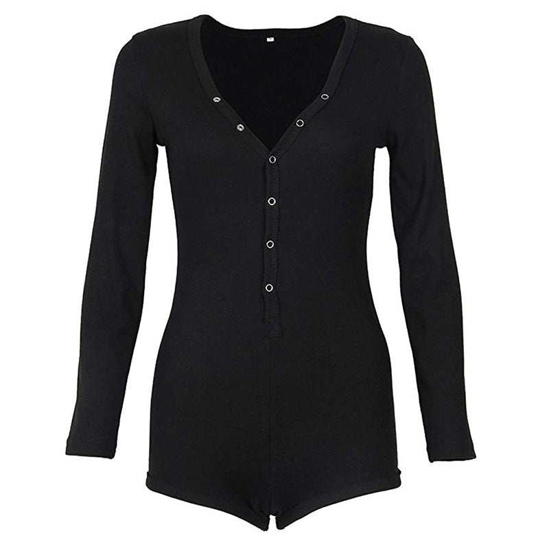 Sexy bodycon bodysuit met V-hals en drukknopen