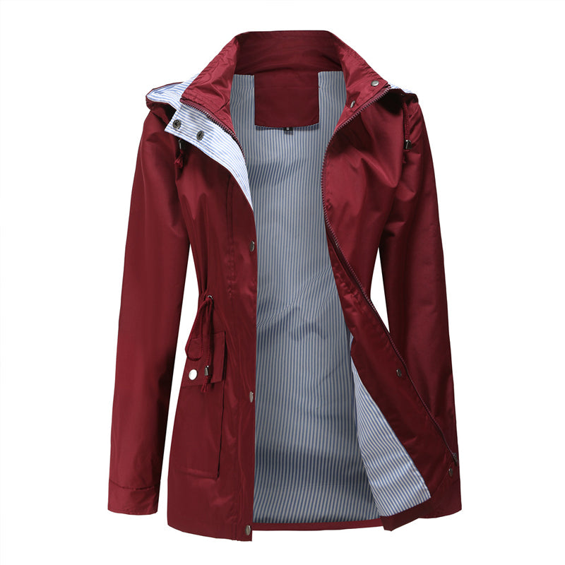 Waterdichte halflange trenchcoat met trekkoord in de taille