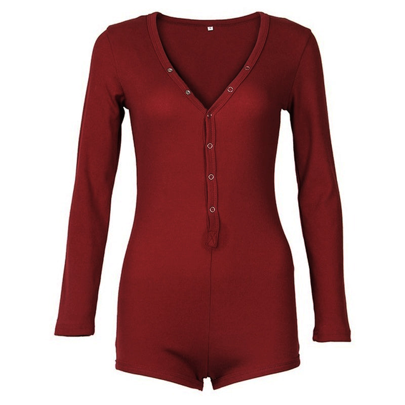 Sexy bodycon bodysuit met V-hals en drukknopen