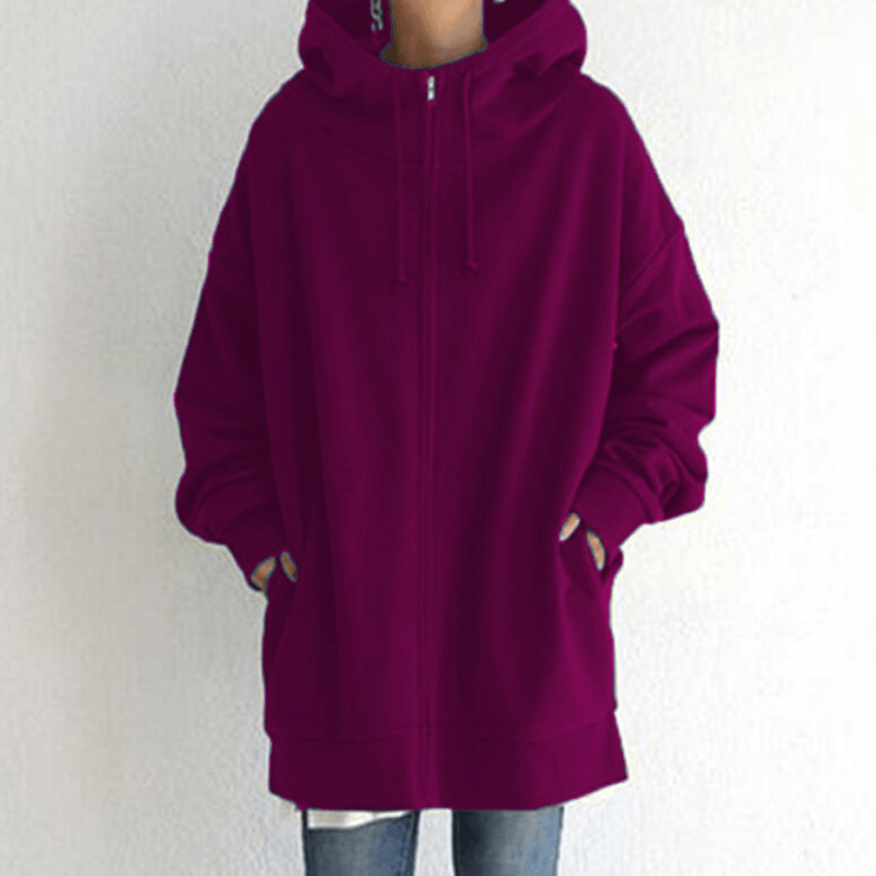 Lange hoodie van fleece met rits en capuchon