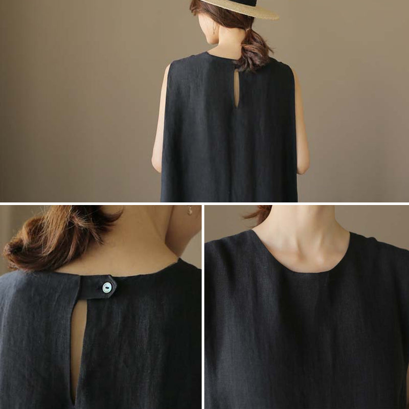 Jurk van katoen en linnen met split