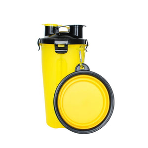2-in-1 water- en voedselfles voor huisdieren met opvouwbare kom
