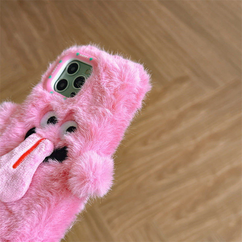 Grappige tong uitsteekt pluche mobiele telefoonhoesje voor iPhone