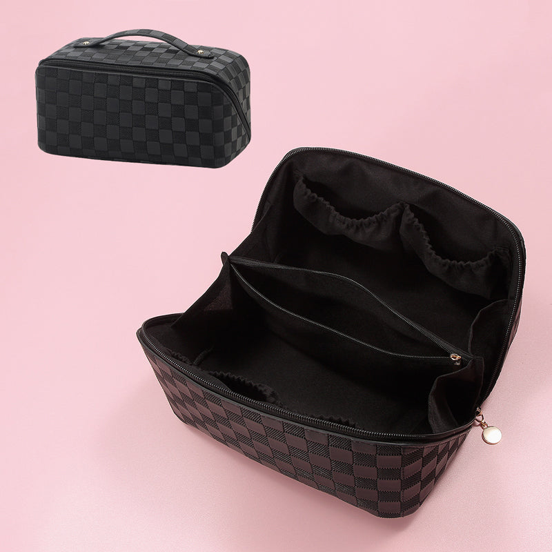 Vintage geruite make-up tas