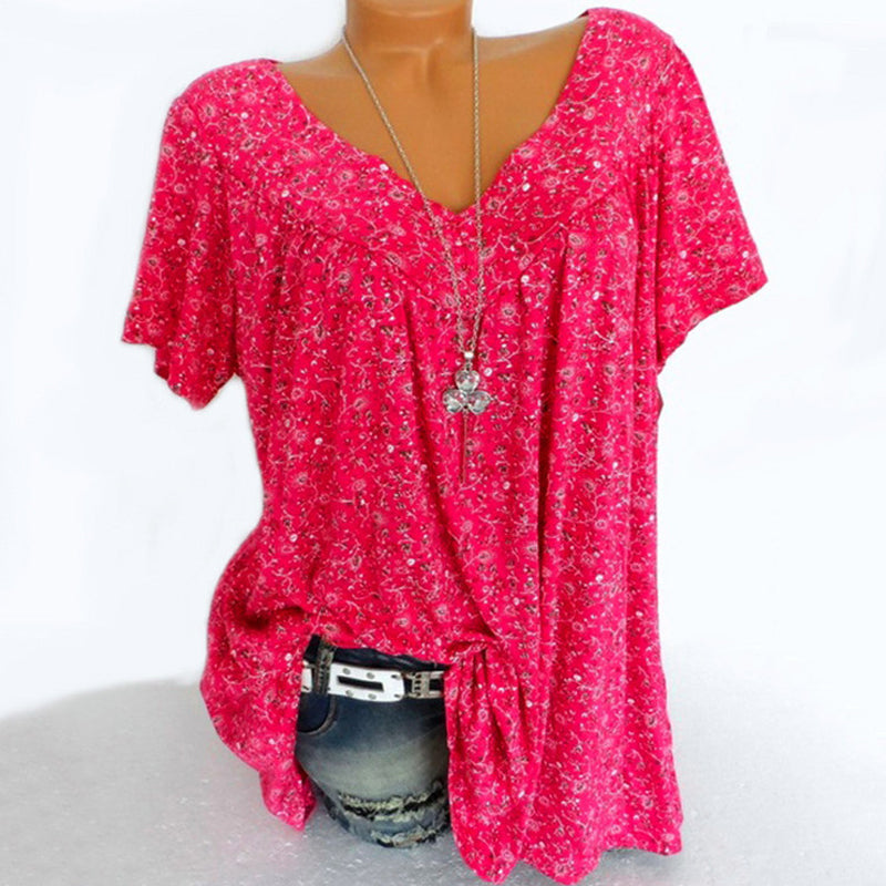 T-shirt met V-hals en losse print