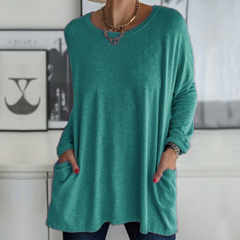 Effen kleur ronde hals top met lange mouwen