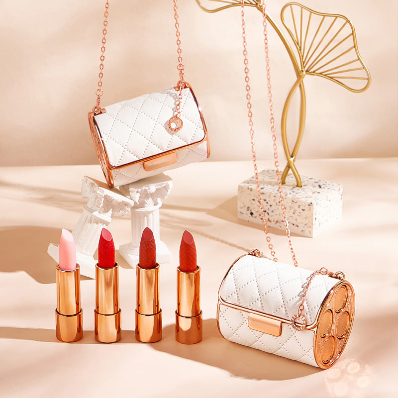 Fluwelen matte lippenstiftset met glamourketting zakje