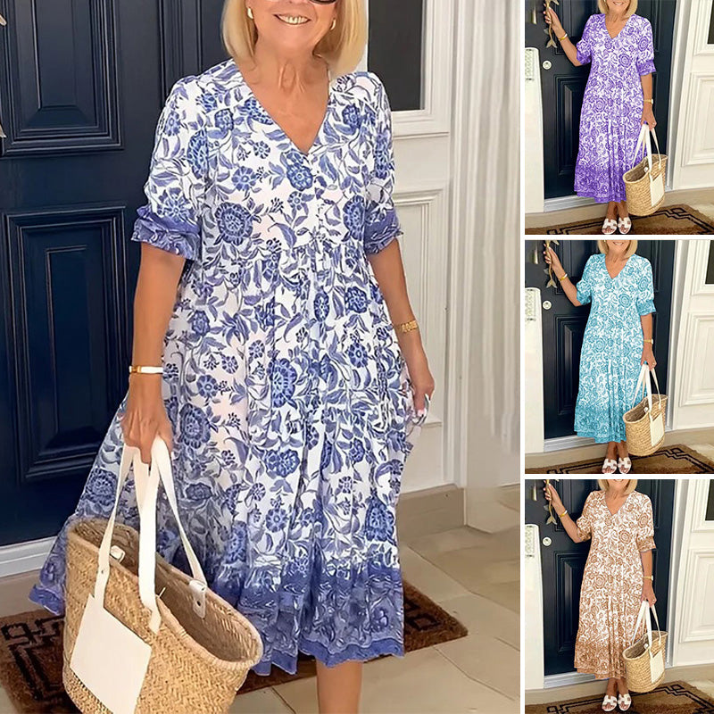 Boheemse zomerjurk met V-hals voor dames