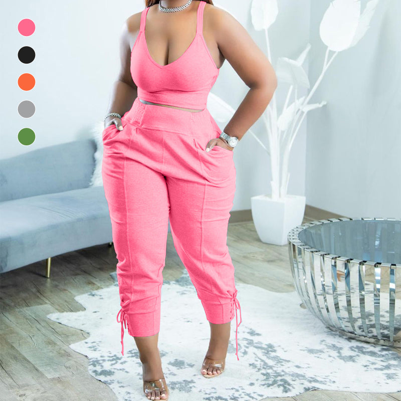 Casual Solid Split Sleeveless Two Pieces