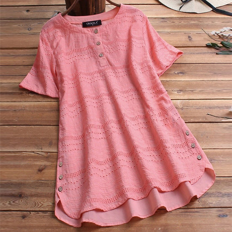 Bohemian Pullover Borduurwerk Casual blouse met korte mouwen