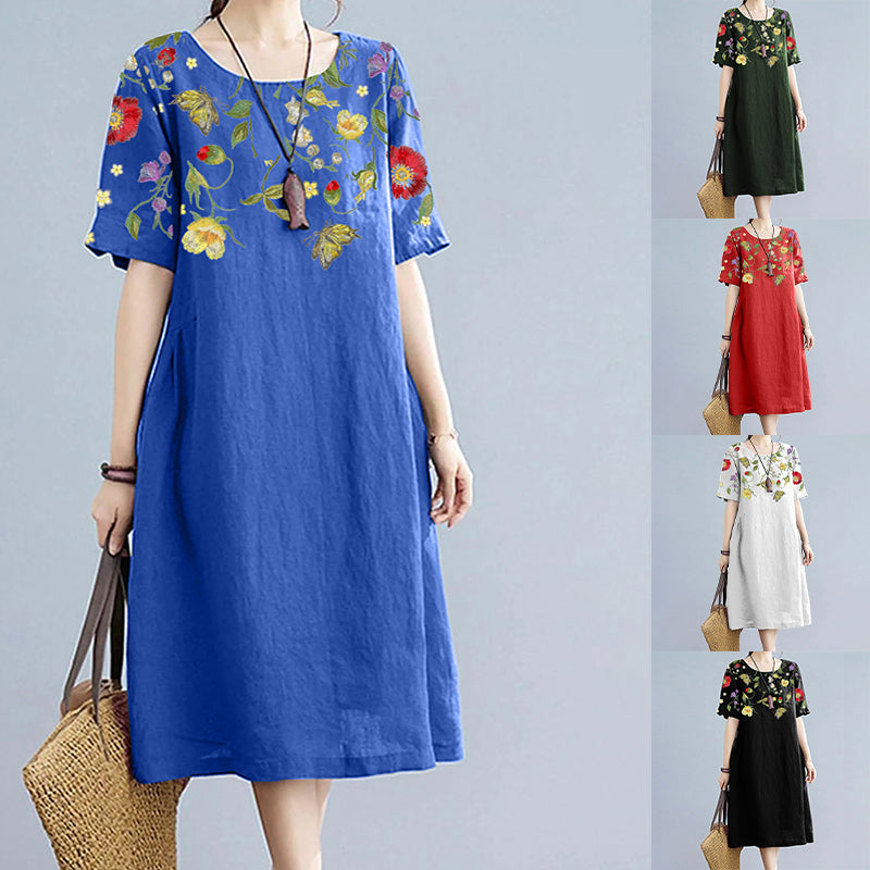 Bedrukte losse jurk met korte mouwen