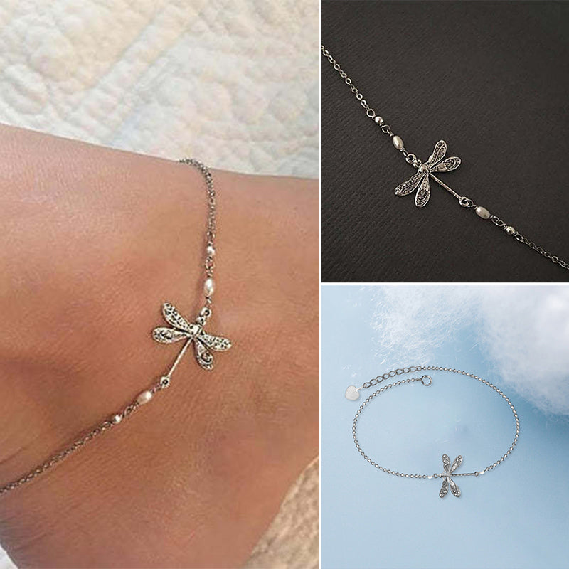 Dragonfly enkelbandje met parel