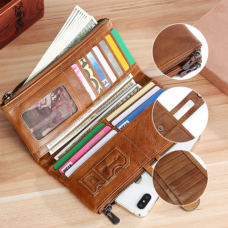 Dames echt lederen clutch lange geld portemonnee