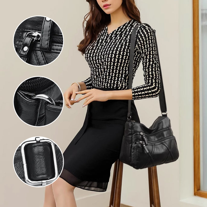 Lichtgewicht schoudertas van zacht leer