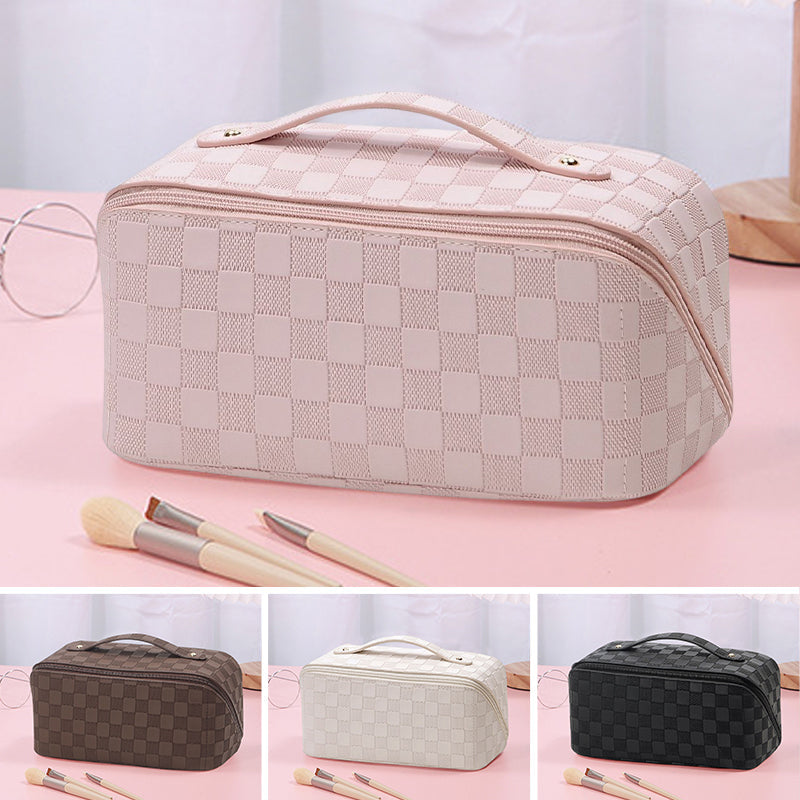 Vintage geruite make-up tas