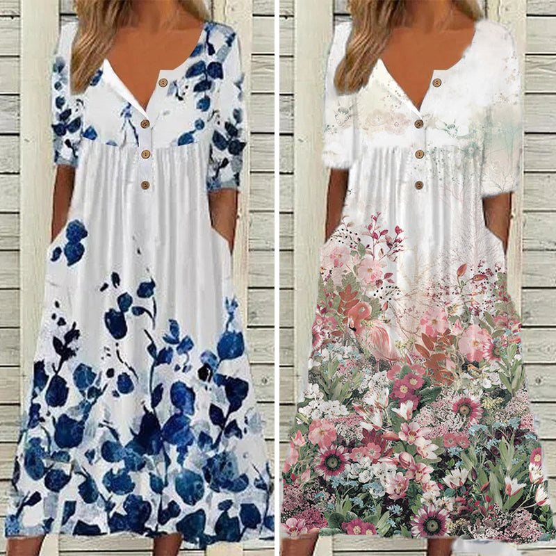 Jurk met V-hals en zak met print