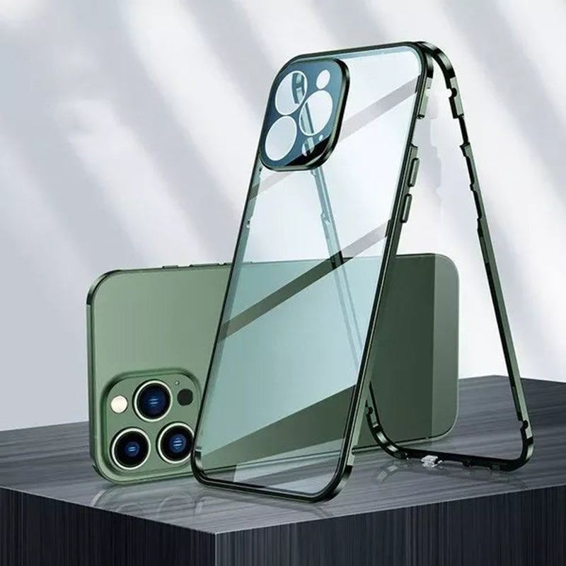 Magnetische dubbelzijdige telefoonhoes van gehard glas