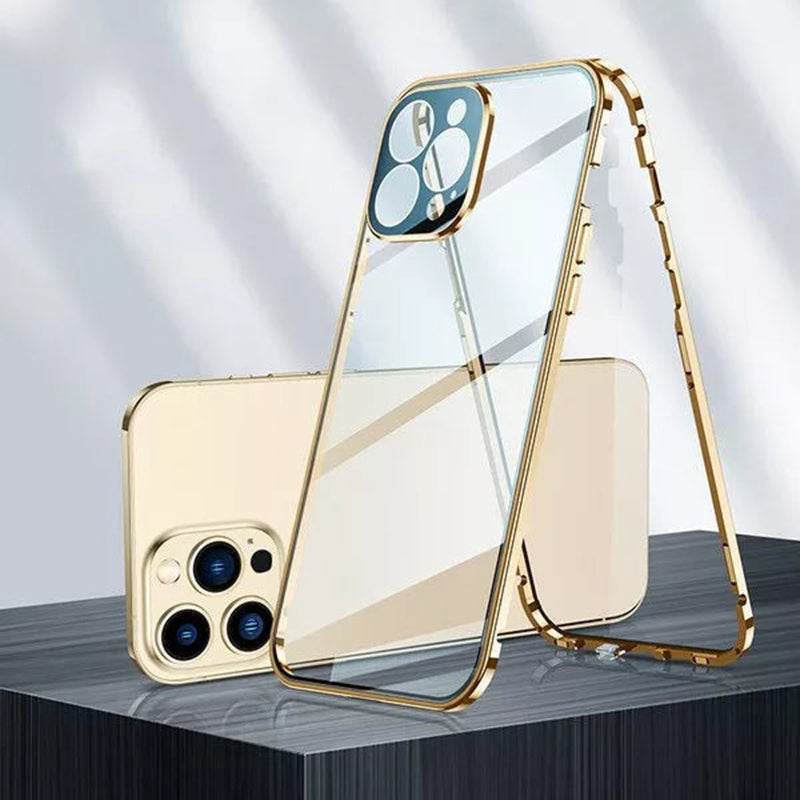 Magnetische dubbelzijdige telefoonhoes van gehard glas