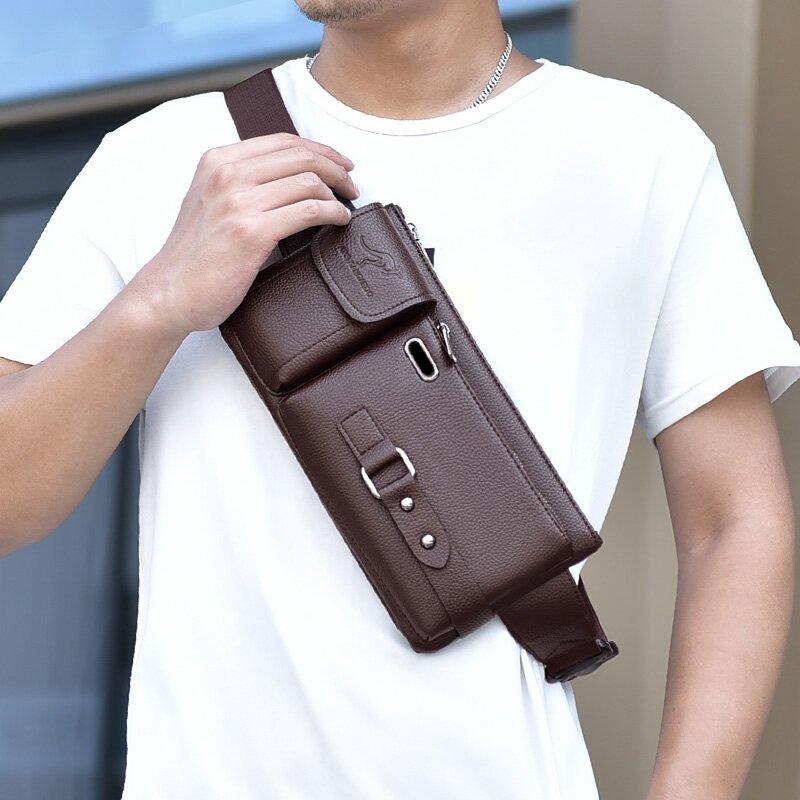 Schoudertas van echt leer voor heren