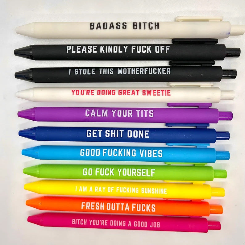 11 stuks SwearWord grappige pennen (zwarte inkt)