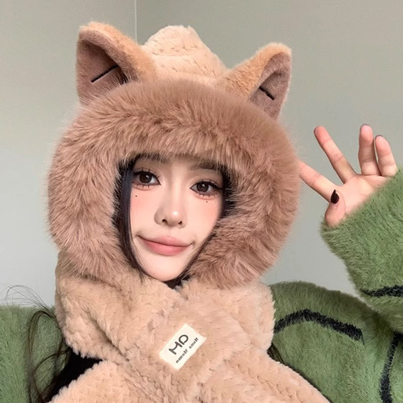 Schattige Fox Ears 2-in-1 muts en sjaal