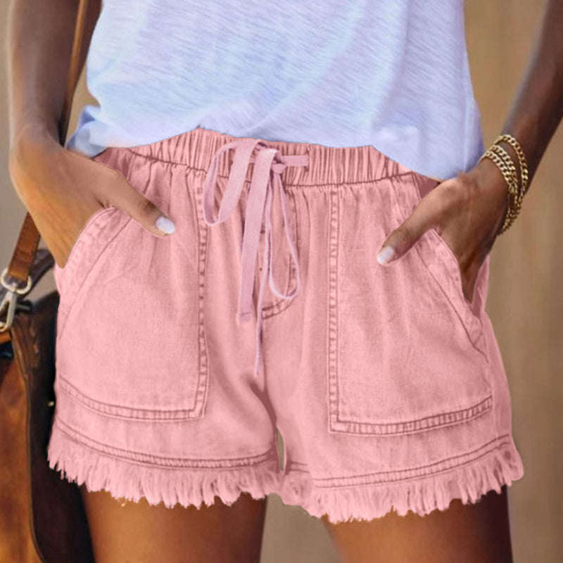 Elastische denim short met hoge taille