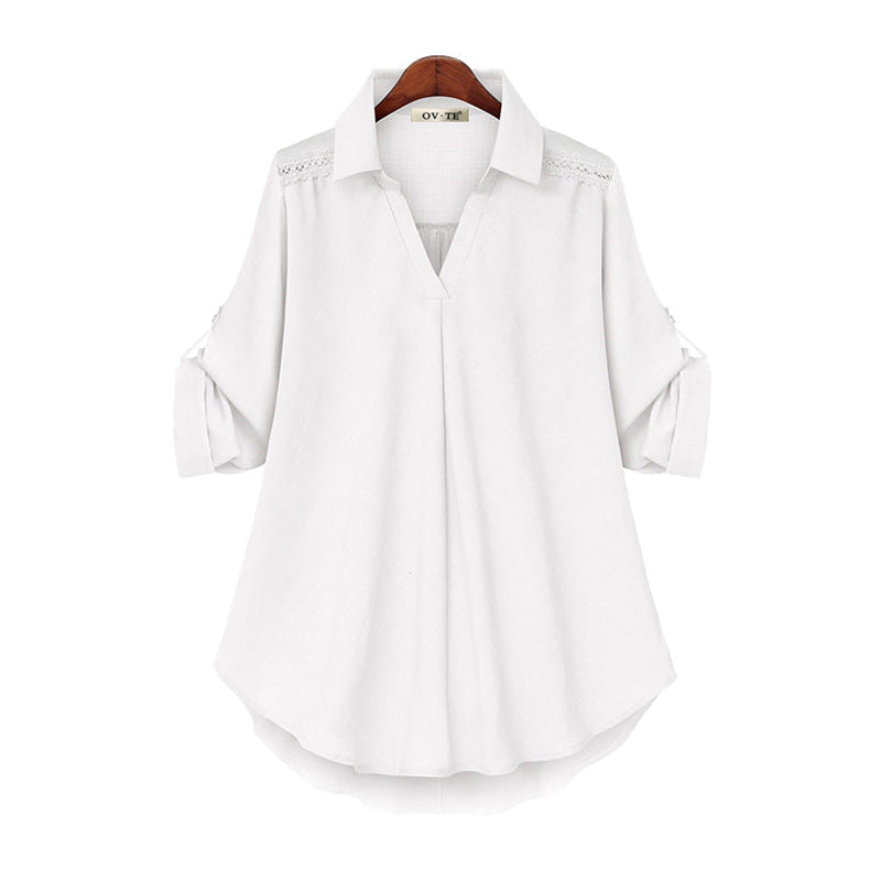 Los damesshirt met lange mouwen en V-hals